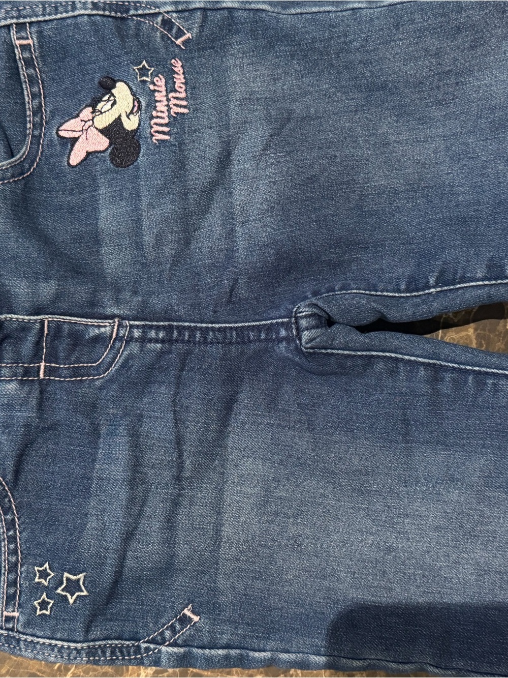 Disney Girls' Blue Skinny Jeans with Minnie Embroidery fleece